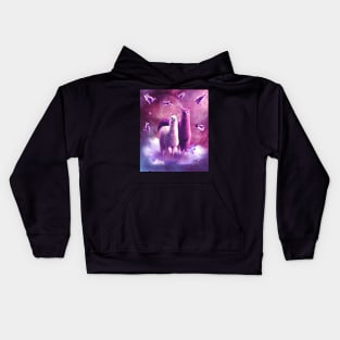 Outer Space Galaxy Cat With Llama Kids Hoodie